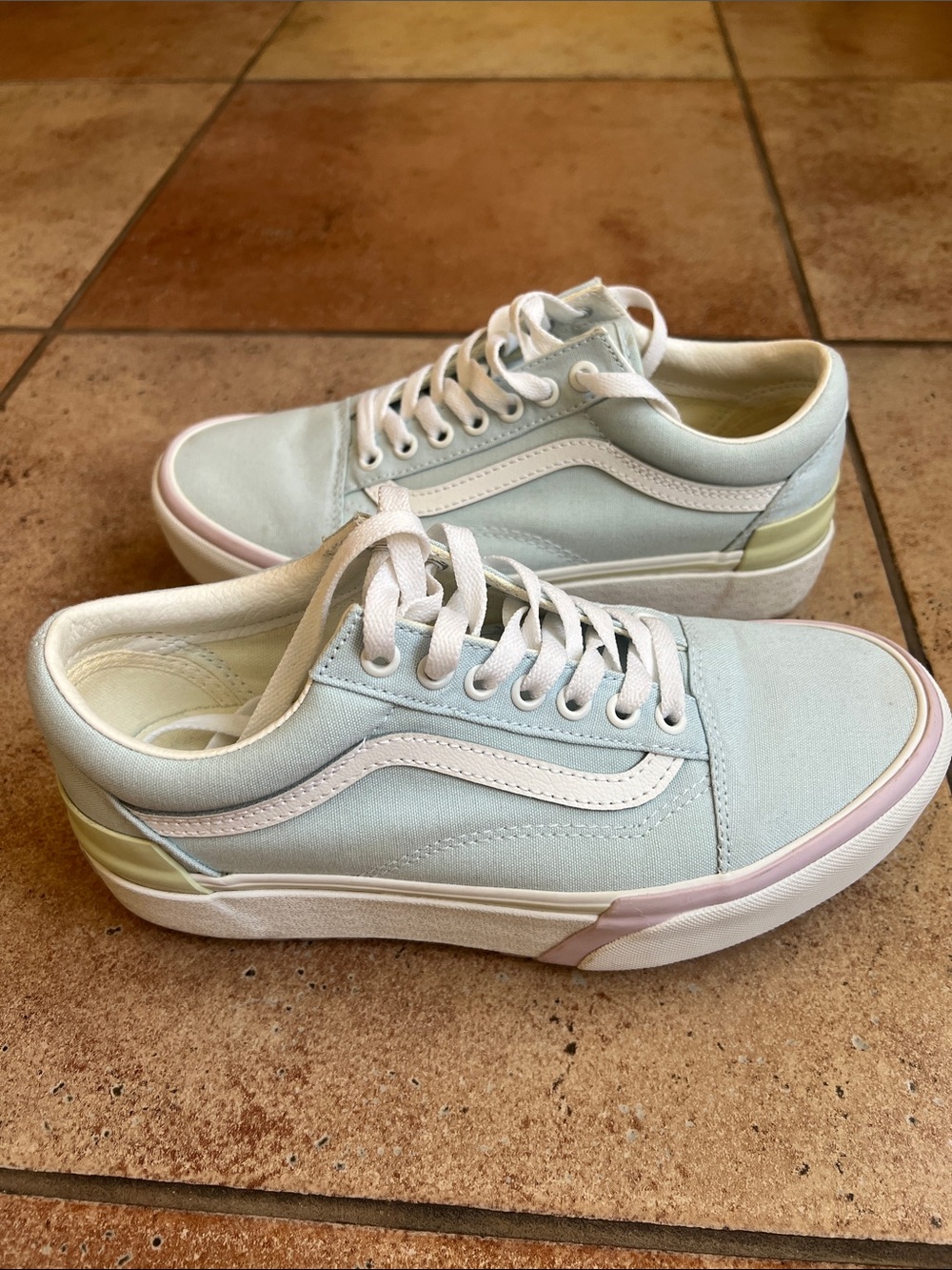 Vans Women's Mint Green Old Skool Sneakers with White Stripe